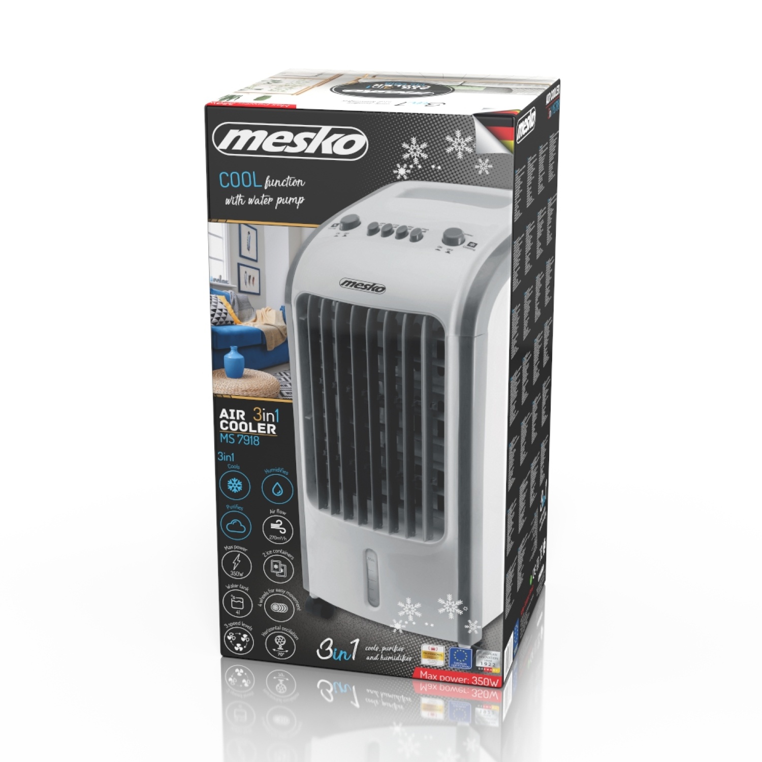 Mesko MS 7918 léghűtő ventillátor 3az1ben hűtés, párásítás, tisztítás funkció