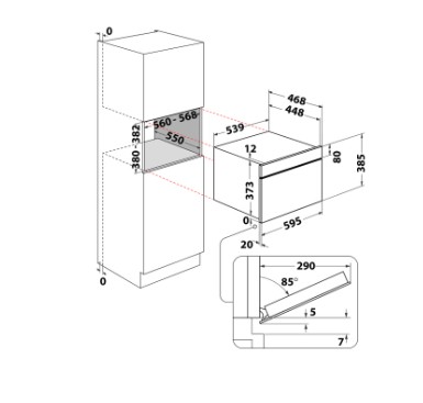 Whirlpool WMD7O4TB beépíthető mikrohullámú sütő, 31L, 1000W, Crisp funkció, 59.5x46.8x38.5 cm, fekete szín 