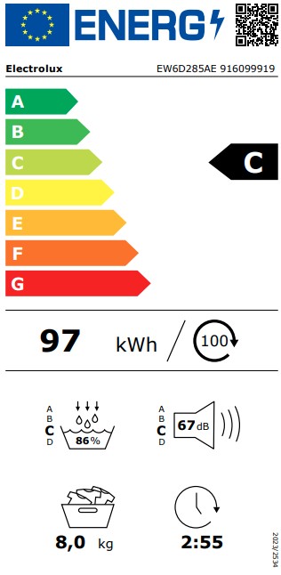 Electrolux EW6D285AE hőszivattyús szárítógép, 8 kg, inverter motor, 59.6x63.8x85 cm 