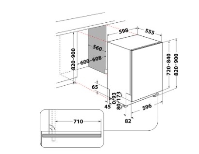 Whirlpool WH7IA15AM3LS0 teljesen beépíthető mosogatógép, 3 kosár,15 teríték, automatikus ajtónyitás, 59.8x55.5x82 cm