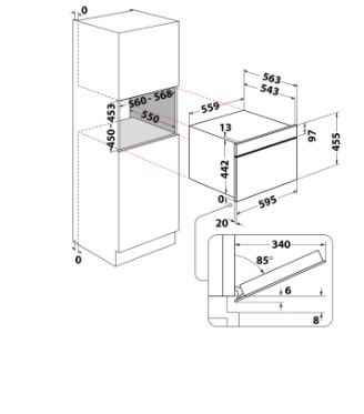 Whirlpool WCW9O7PHTSB beépíthető kompakt sütő és mikró, 53L, Crisp funkció, 950W, 55.9x54.3x45.5 cm, fekete szín 
