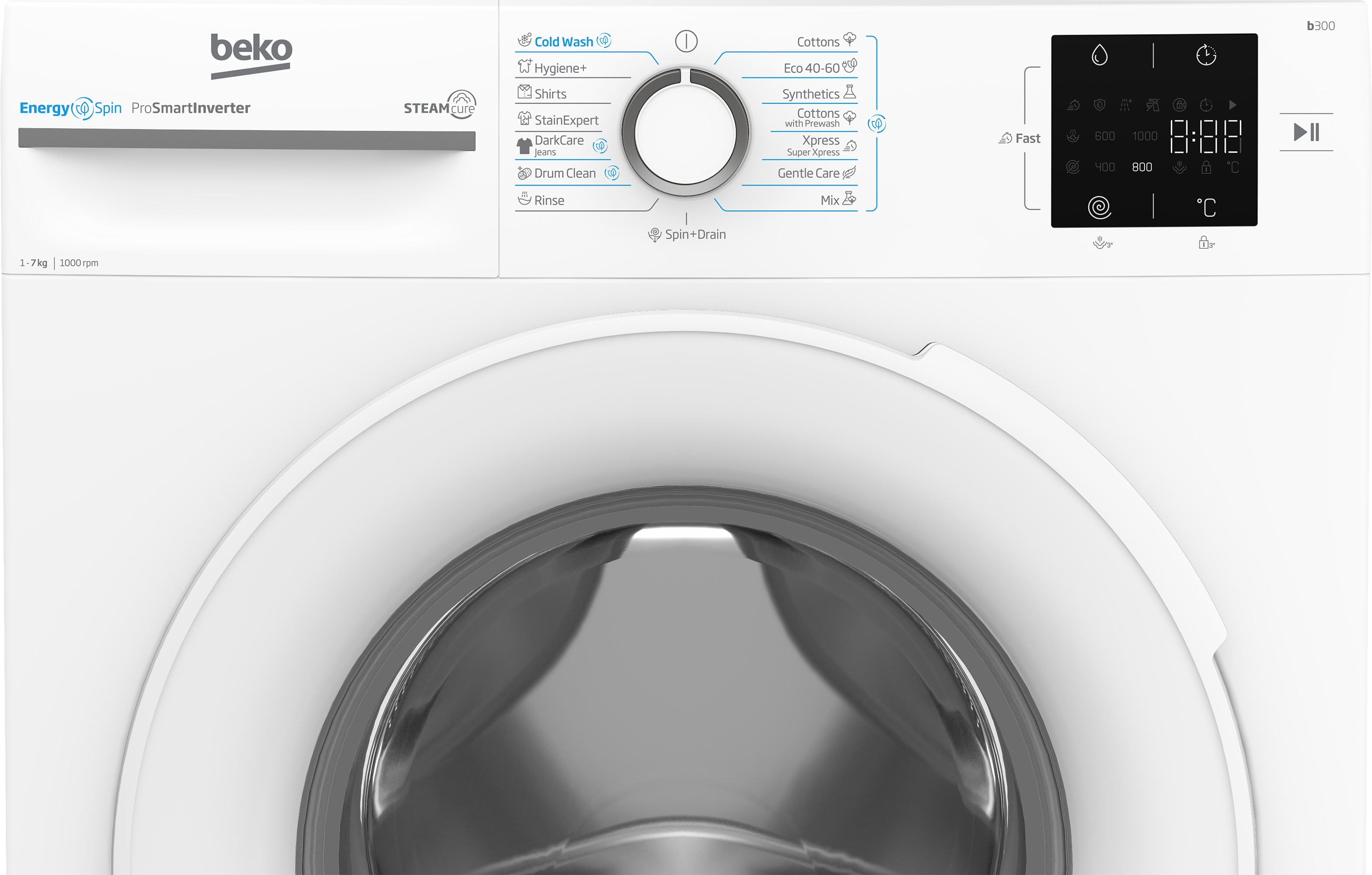 Beko BM3WFSU37013WW elöltöltős mosógép, 7 kg, inverter motor, 60x49.6x84.5 cm 