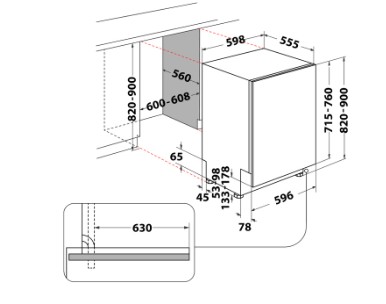 Whirlpool WH6IC16B4M6T0 teljesen beépíthető mosogatógép, 3 kosár, automatikus ajtónyitás, 16 teríték, 59.8x55.5x82 cm