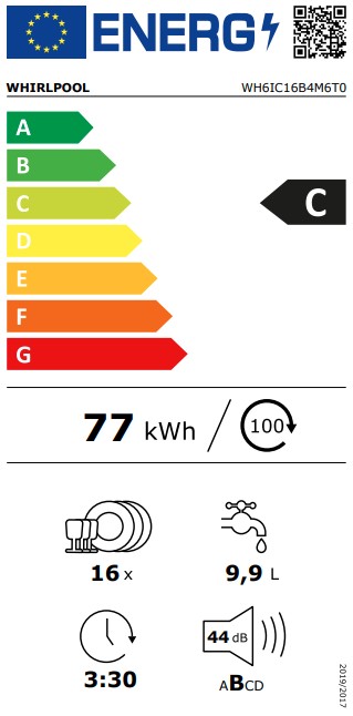 Whirlpool WH6IC16B4M6T0 teljesen beépíthető mosogatógép, 3 kosár, automatikus ajtónyitás, 16 teríték, 59.8x55.5x82 cm