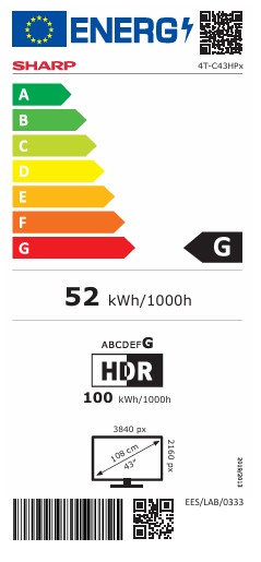 Sharp 43HP6265E 4K UHD Smart QLED TV, 43", 109.22 cm 