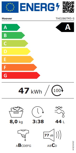 Hoover THO286TM5-S felültöltős mosógép, 8 kg, WIFI+Bluetooth, inverter motor, 41x60x86 cm