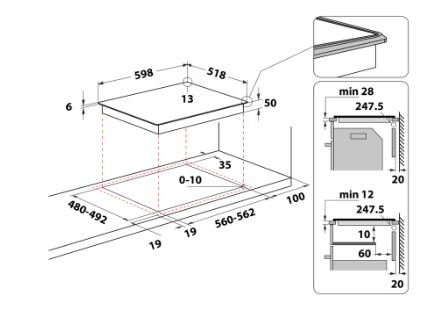 Whirlpool WL S8560 AL beépíthető indukciós kerámialap, 59.8x51.8x5.4 cm, fekete szín 