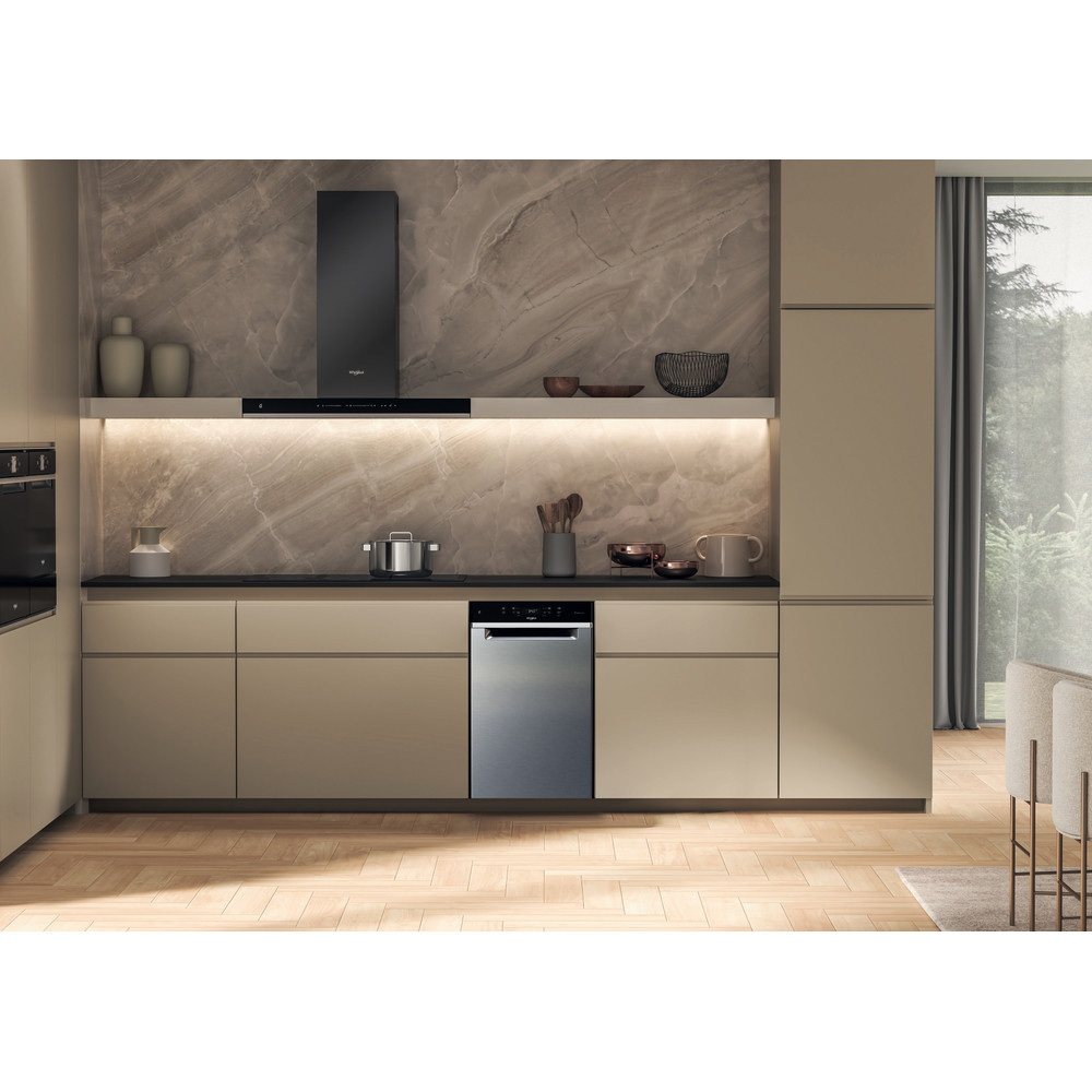 Whirlpool WH3UC10BS7A0X pult alá építhető kezelőpaneles mosogatógép, 10 teríték, automatikus ajtónyitás, 44.8x59x82 cm, inox szín 