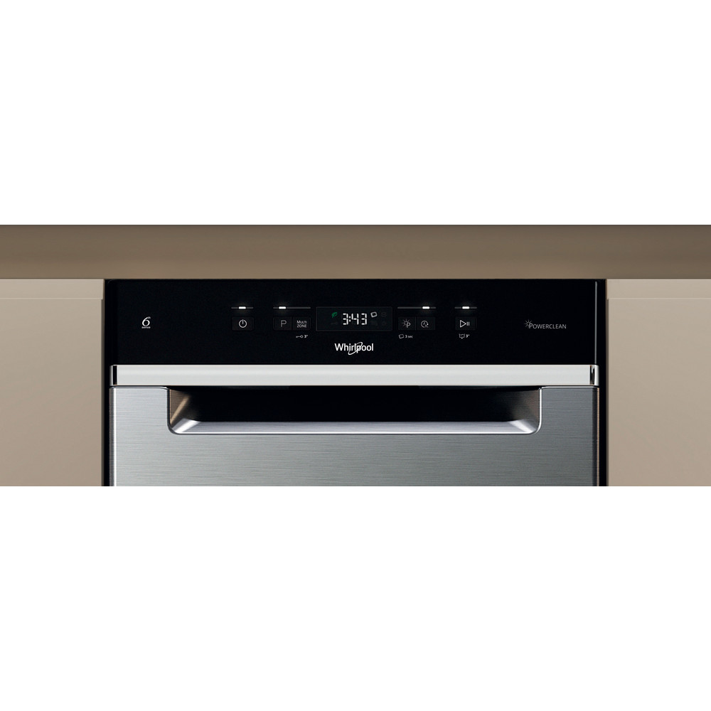 Whirlpool WH3UC10BS7A0X pult alá építhető kezelőpaneles mosogatógép, 10 teríték, automatikus ajtónyitás, 44.8x59x82 cm, inox szín 