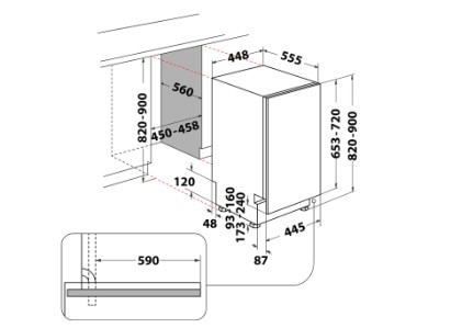 Whirlpool WH6IB10BS7LA0 teljesen beépíthető mosogatógép, 10 teríték, automatikus ajtónyitás, 44.8x55.5x82 cm