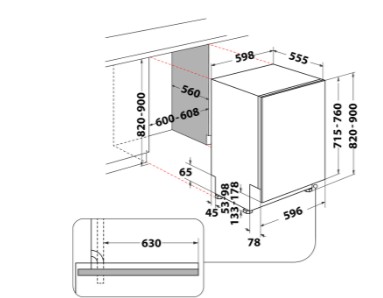 Whirlpool WH6IB16AM6T0 teljesen beépíthető mosogatógép, 16 teríték, 3 kosár, automatikus ajtónyitás, 59.8x55.5x82 cm
