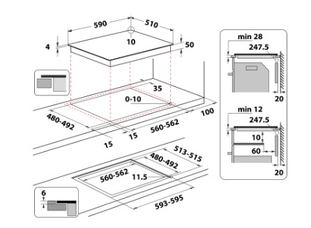 Whirlpool WB S4360 CPNE beépíthető indukciós kerámialap, 59x51x5.4 cm, fekete szín 