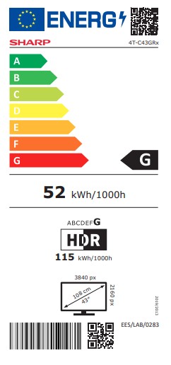 Sharp 43GR8265E 4K UHD Smart QLED TV, 43", 109.22 cm 