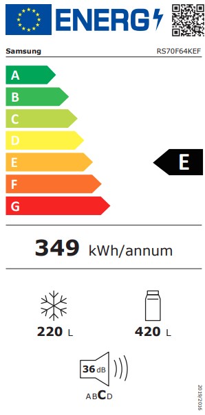 Samsung RS70F64KEFEO side by side hűtőszekrény, 420/220L, AI inverteres kompresszor, Wifi, 91.2x72.6x178.4 cm, fekete DOI szín 