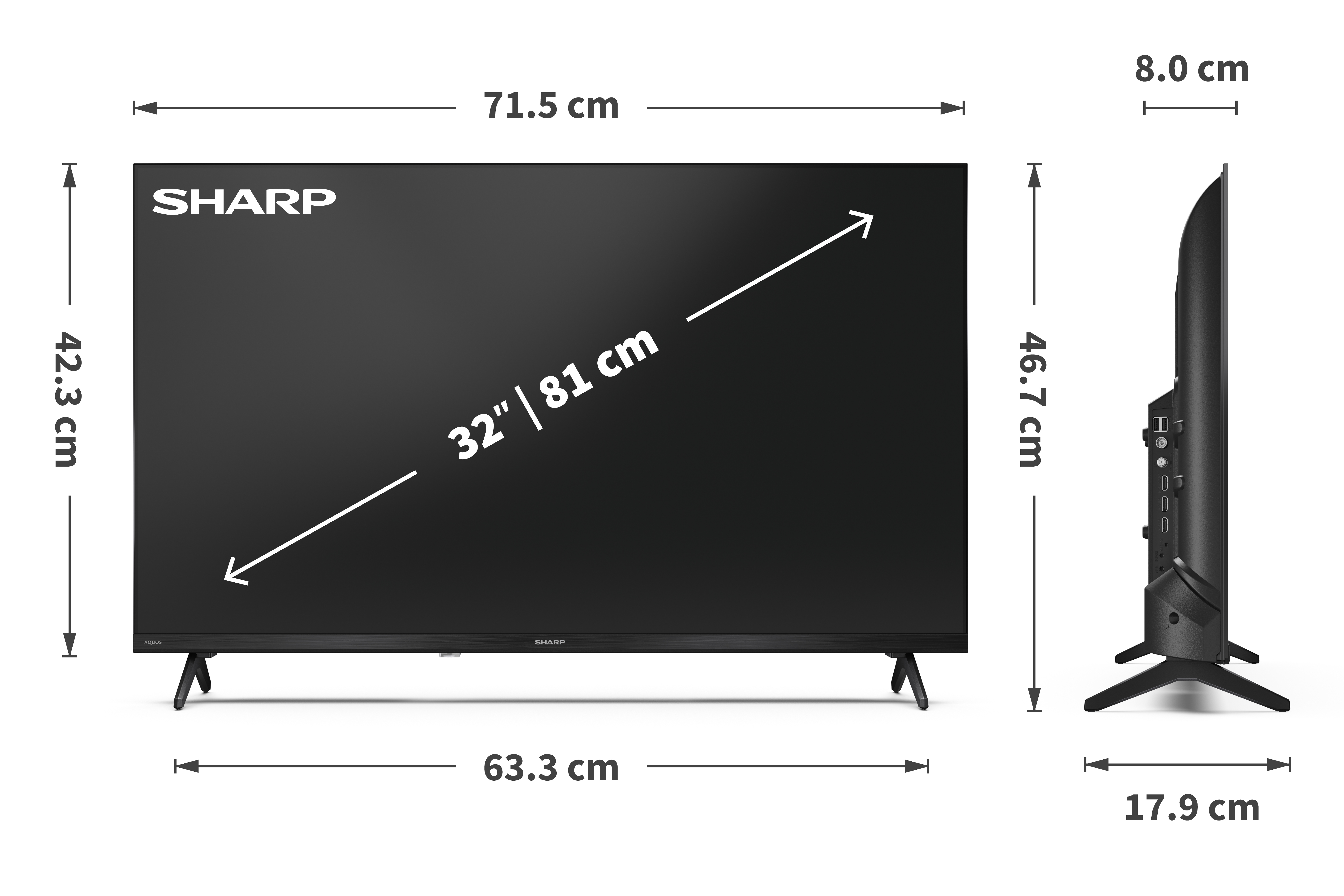 Sharp 32HF3265E HD Ready Smart QLED TV, 32", 81.28 cm 