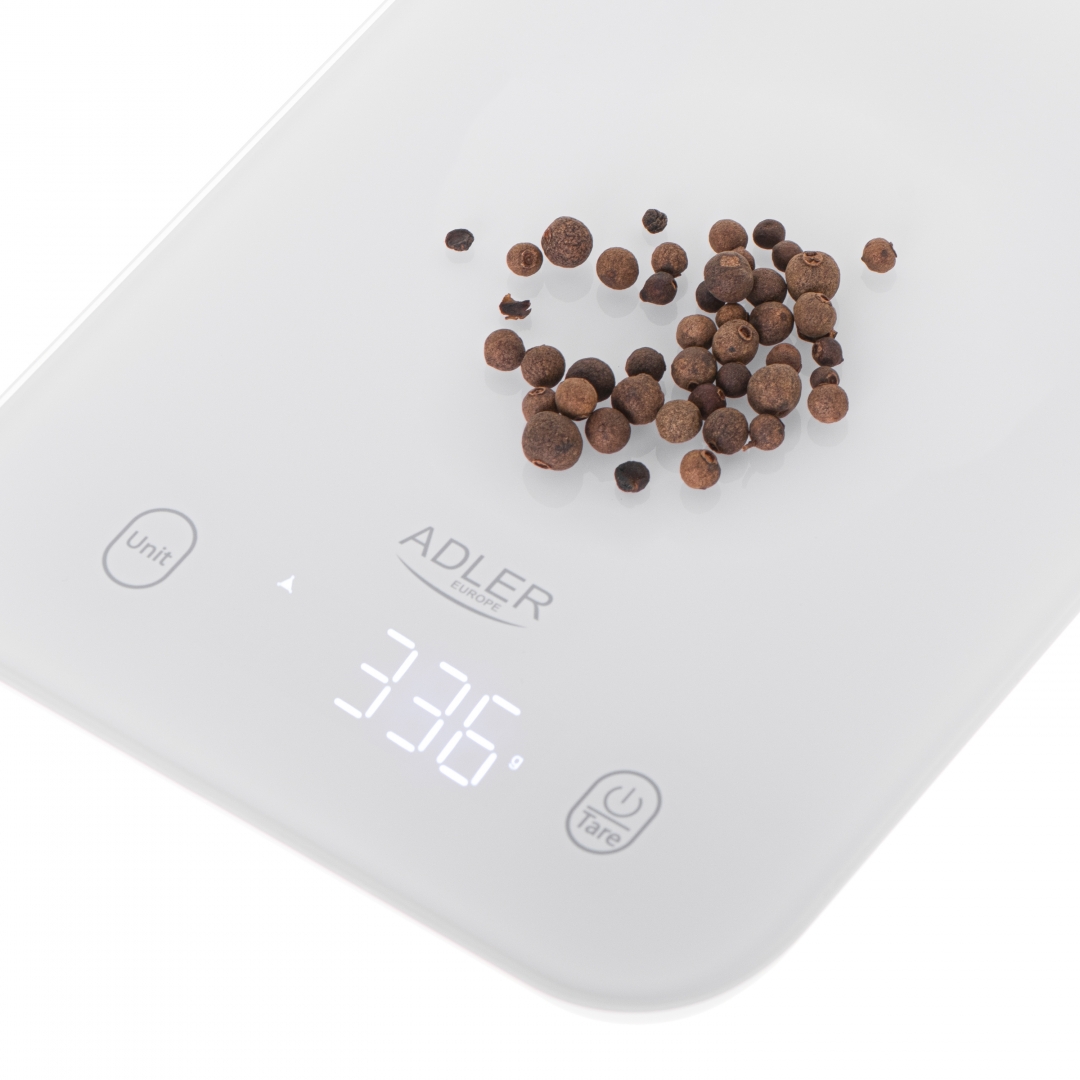 Adler AD3181W digitális konyhai mérleg, 10kg-os méréshatárral, fehér szín 