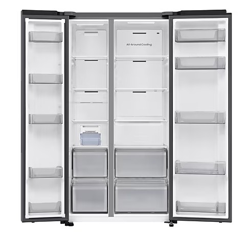 Samsung RS70F65QETEO side by side hűtőszekrény, 420/239L, AI Inverteres Kompresszor, 91.2x72.6x178.4 cm, matt metál szín 