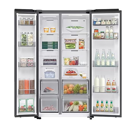 Samsung RS70F65QETEO side by side hűtőszekrény, 420/239L, AI Inverteres Kompresszor, 91.2x72.6x178.4 cm, matt metál szín 