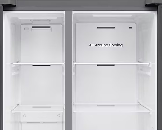 Samsung RS70F65QETEO side by side hűtőszekrény, 420/239L, AI Inverteres Kompresszor, 91.2x72.6x178.4 cm, matt metál szín 