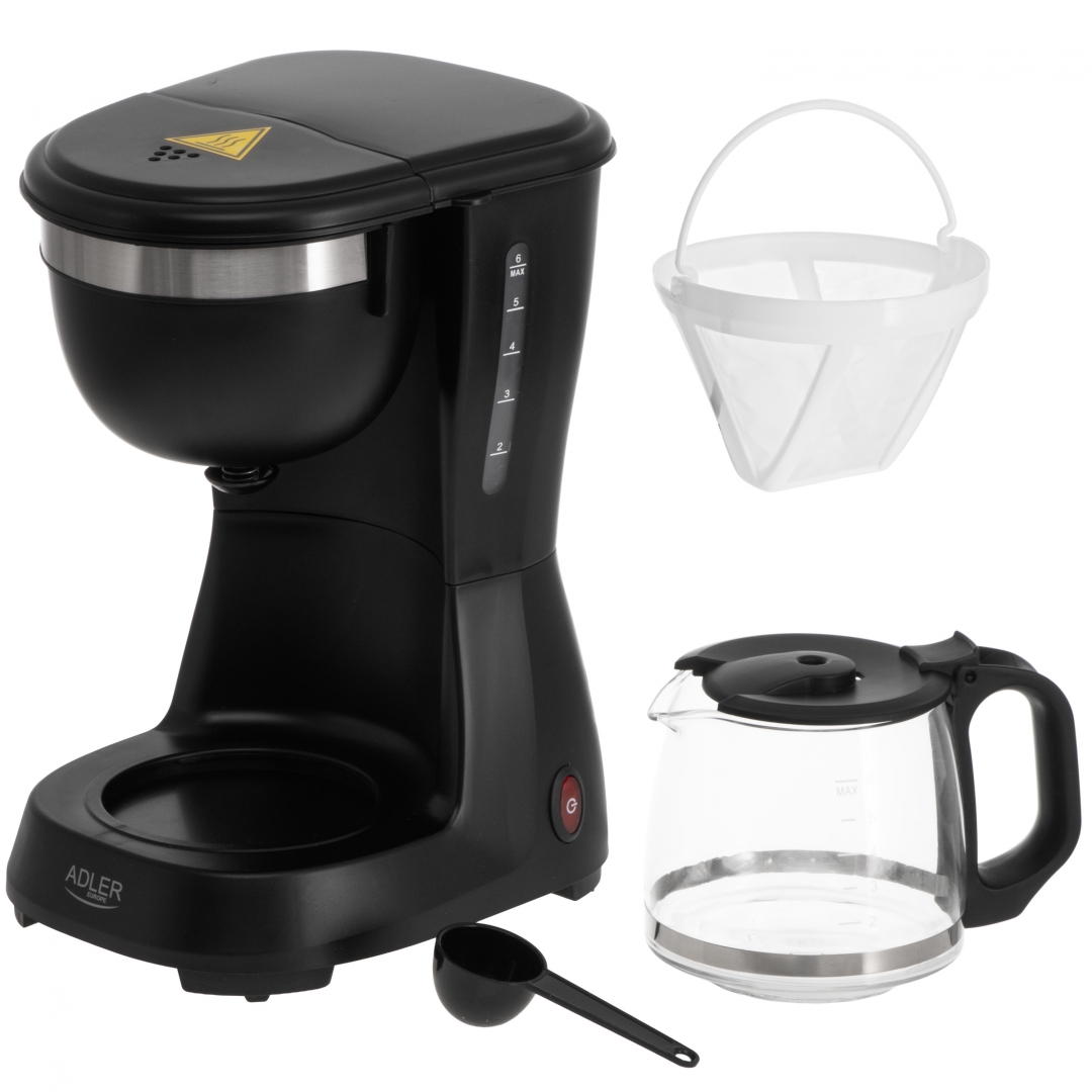 Adler AD4381 filteres tea-kávéfőző, 0.6L, 600W, fekete szín 