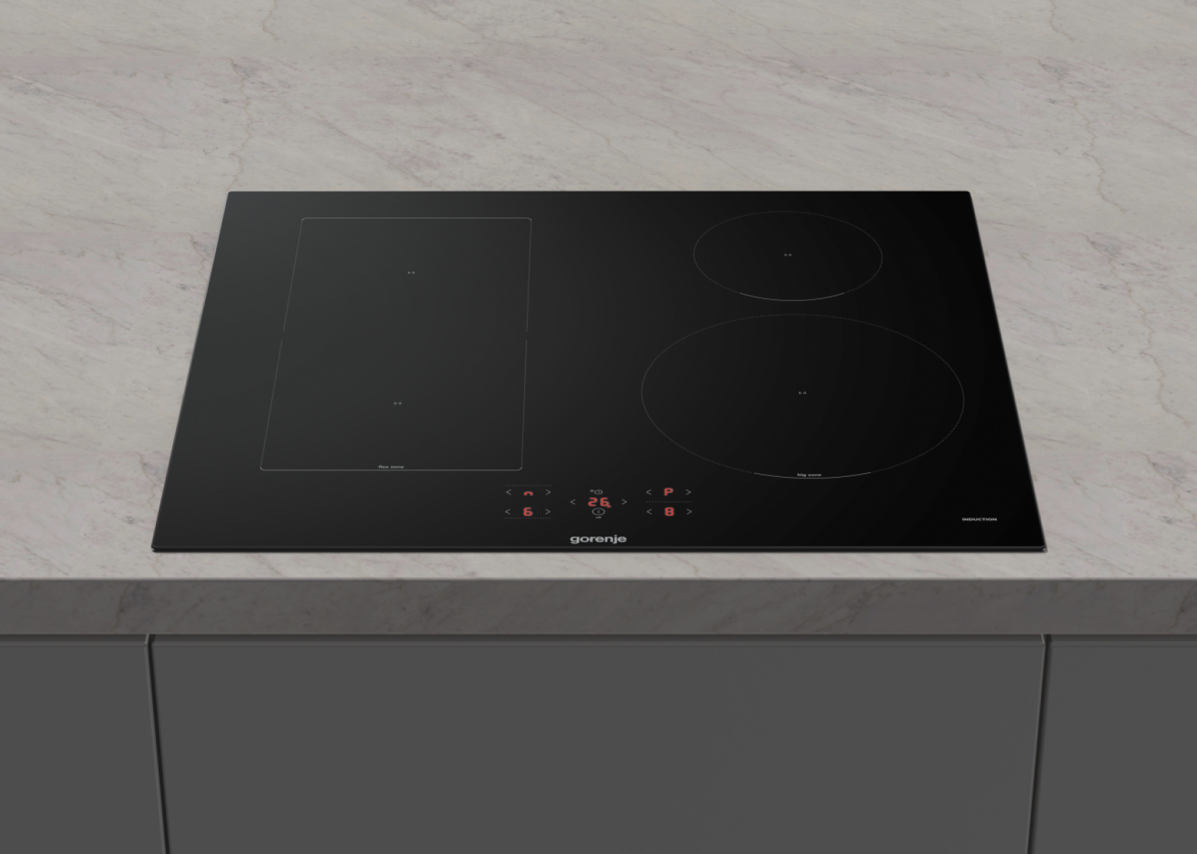 Gorenje GI6431BFZ beépíthető indukciós kerámialap, Bridge összekapcsolható főzőzóna, 59.5x52x5.4 cm, fekete szín 