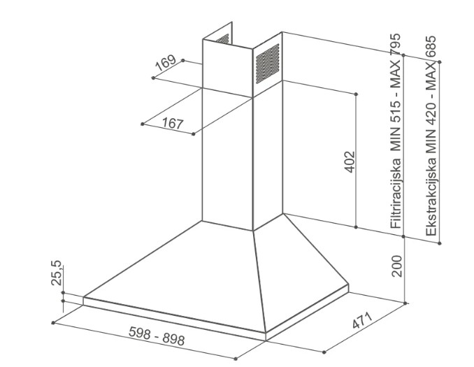 Faber Value SL X A90 beépíthető kürtős konyhai elszívó, 90 cm, inox, 320.0557.534 