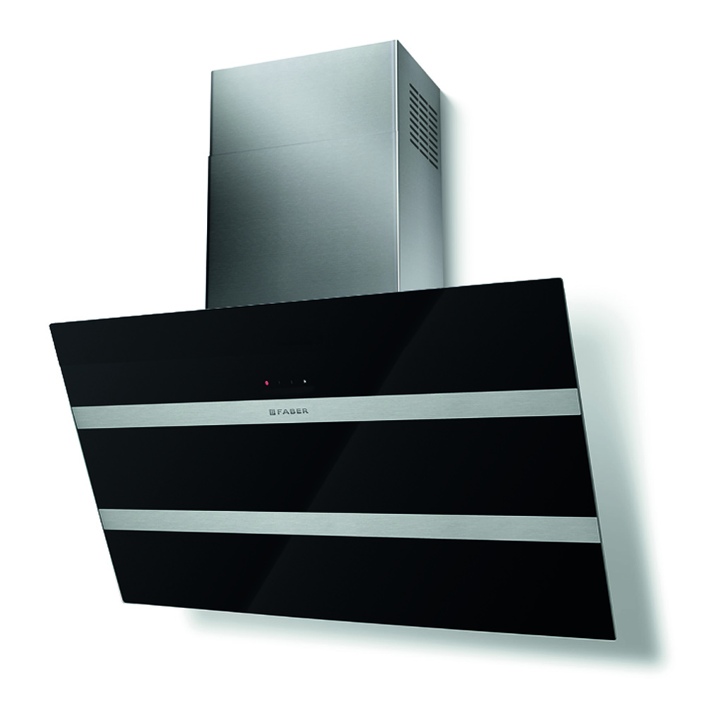 Faber STEELMAX EV8 LED BK/X A80, beépíthető falra szerelhető döntött kürtös konyhai elszívó, 80 cm, LED világítás, inox/fekete szín, 330.0538.526 
