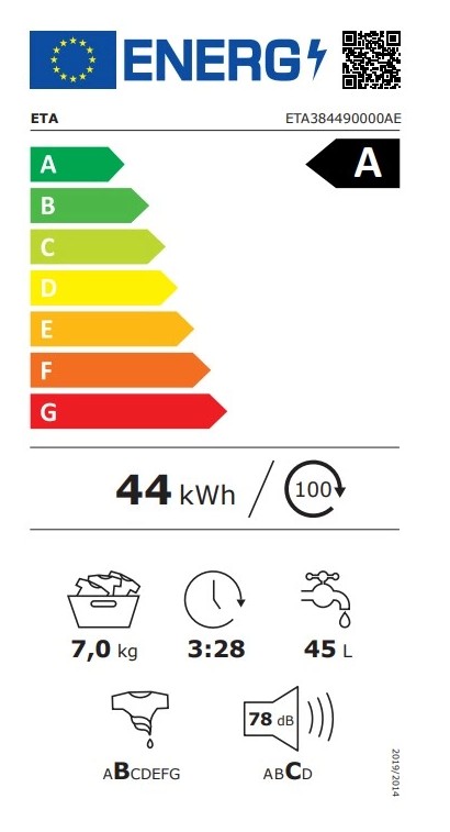 Eta 384490000AE felültöltős mosógép, 7 kg, inverter motor, 40x61x88 cm