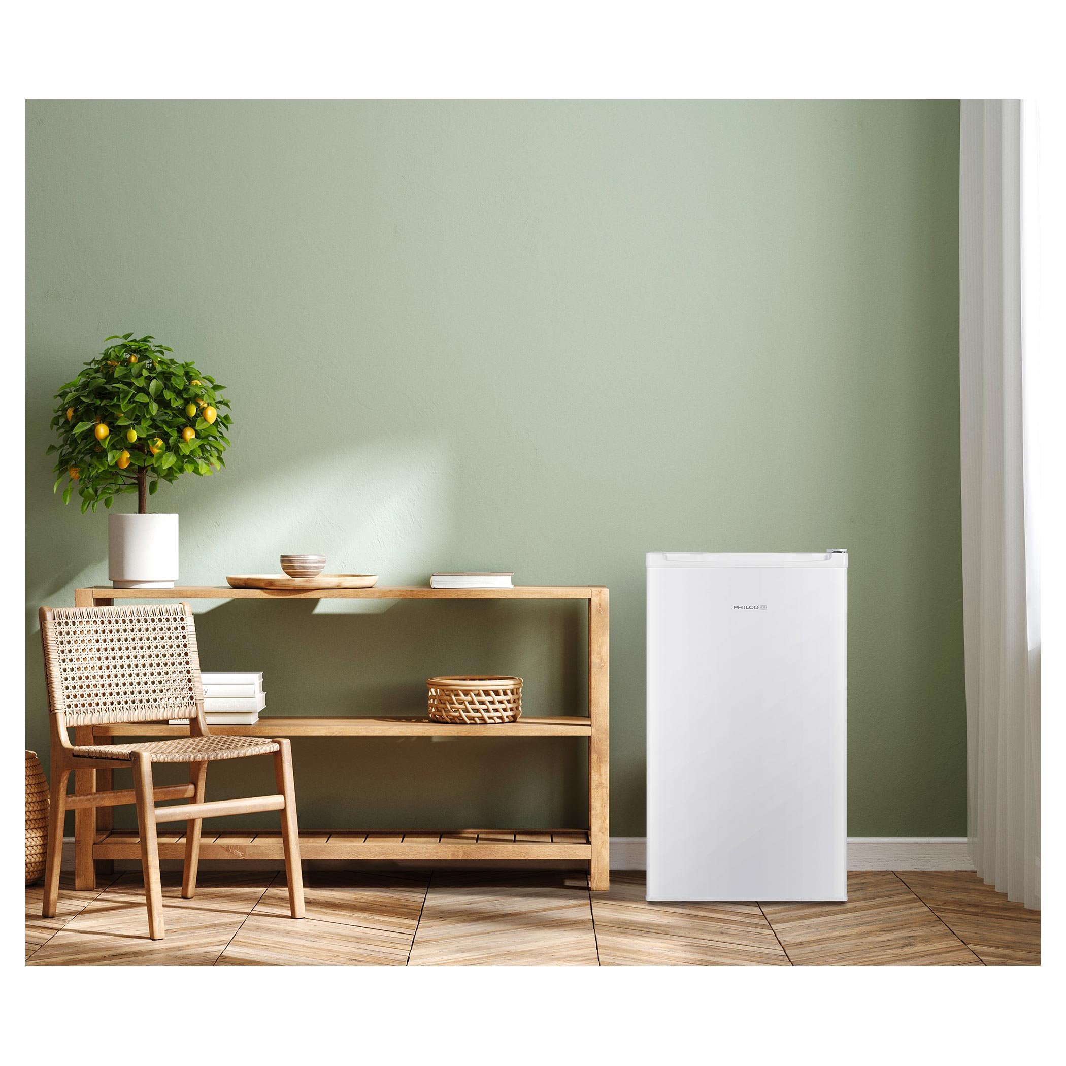 Philco PTB 90C10 EMW egyajtós hűtőszekrény, 90 liter 0° tároló rekesszel, 47.5x44.5x85 cm