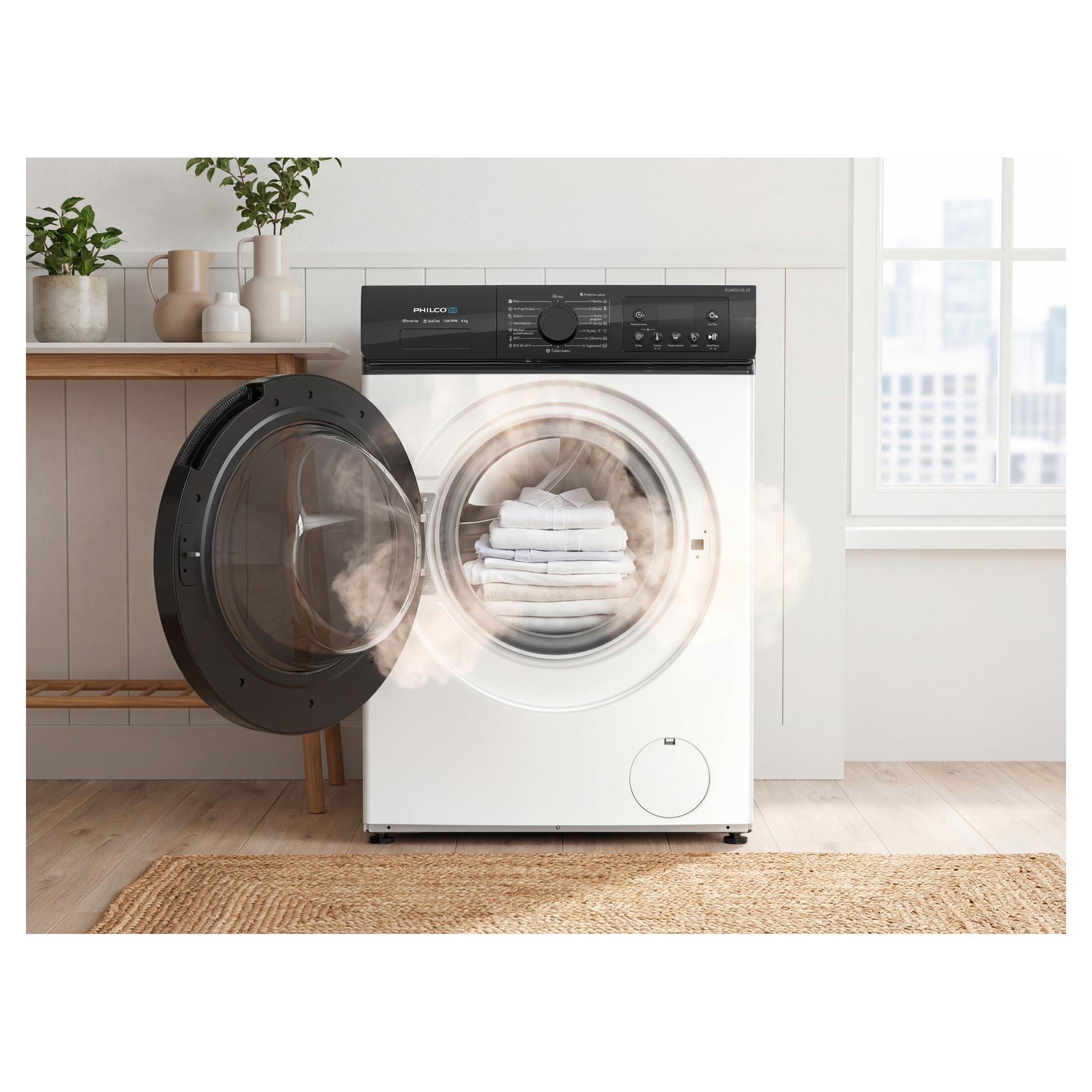 Philco PLWDSI 85 AE HU mosó-szárítógép, 8/5 kg, gőz, inverter motor, 59.8x54.1x84.5 cm