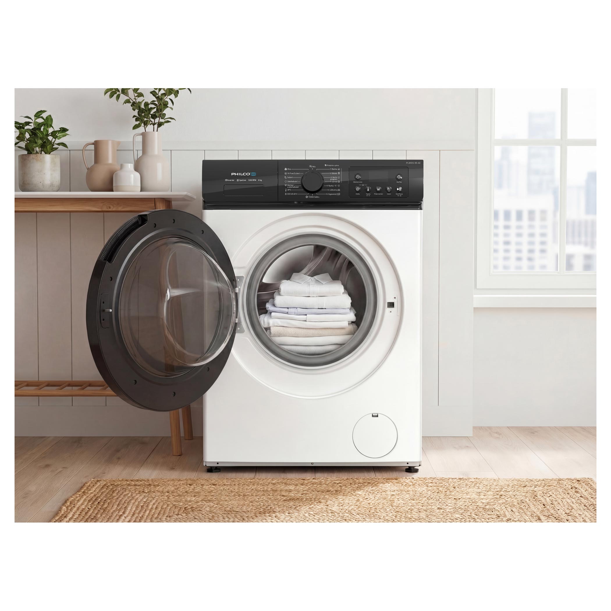 Philco PLWDSI 85 AE HU mosó-szárítógép, 8/5 kg, gőz, inverter motor, 59.8x54.1x84.5 cm
