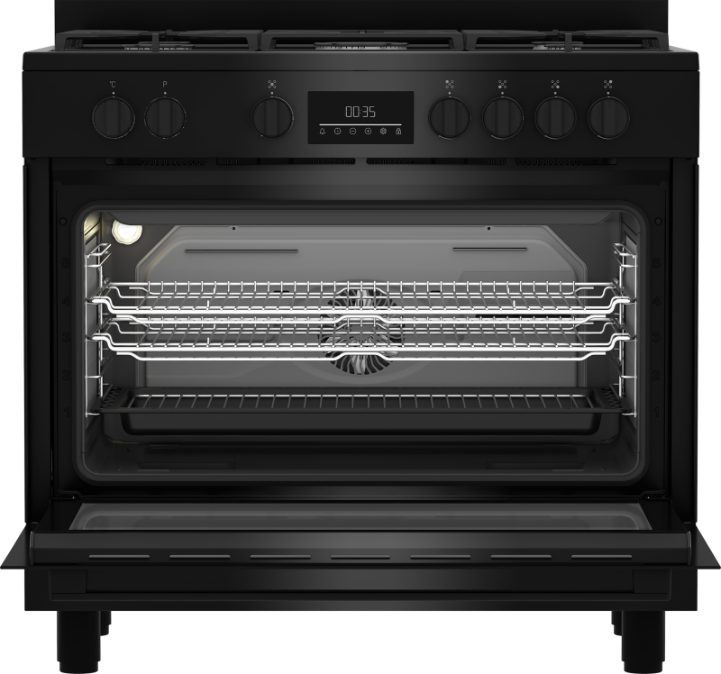 Beko BGM 11226 EB kombinált tűzhely, 111L, 5 db gázégő, 1 db wok égőfej, 90x60x90 cm, fekete szín