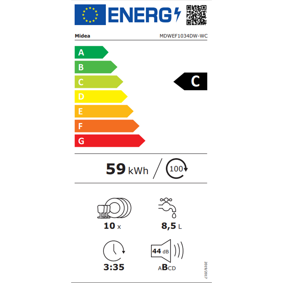Midea MDWEF1034DW-WC mosogatógép, 10 teríték, inverter motor, Wifi, 3 kosár, automatikus ajtónyitás, 44.8x60x84.5 cm