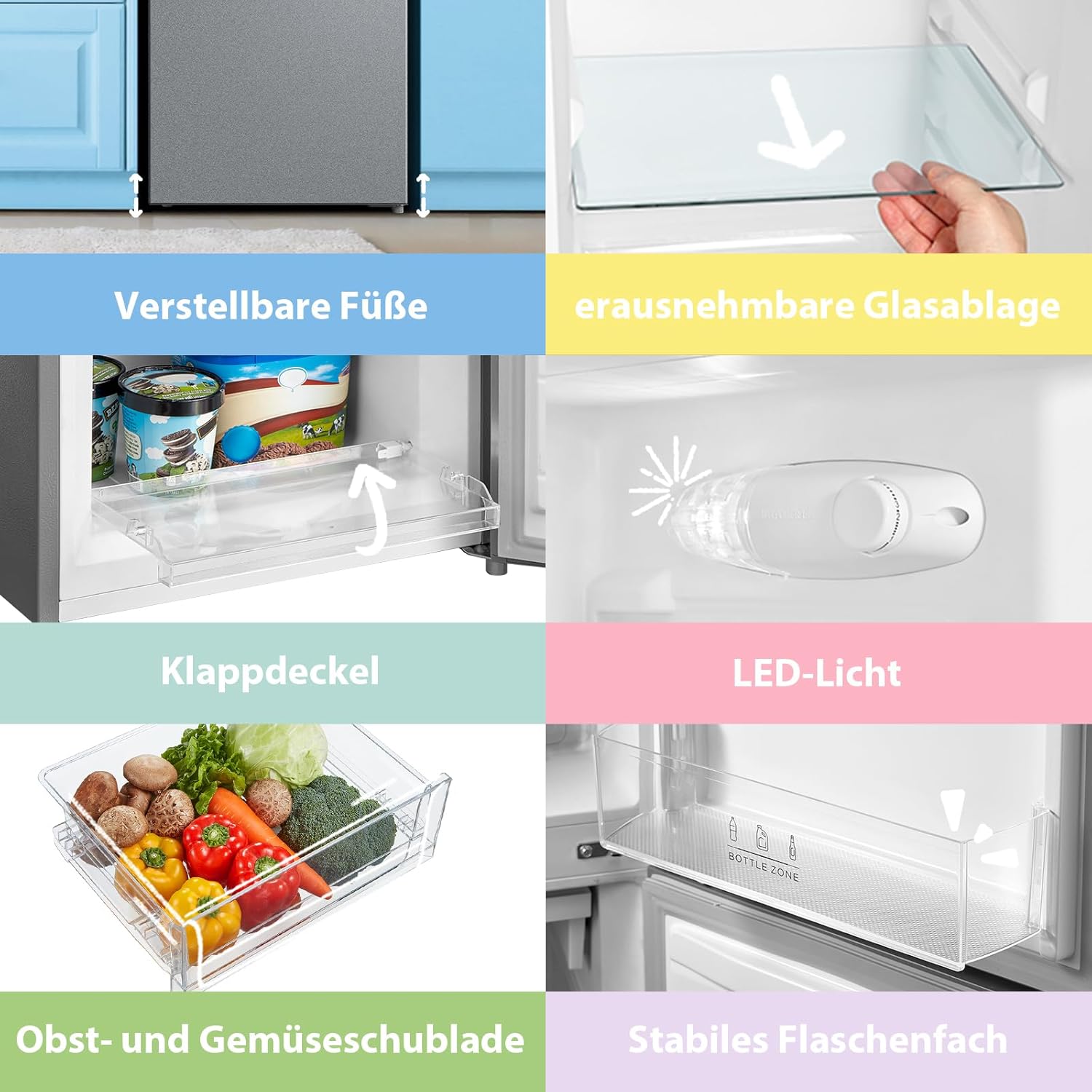 Comfee RCB169DS2(E) alulfagyasztós kombinált hűtőszekrény, 115/59L, 47x51.1x150 cm, inox 