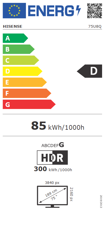 Hisense 75U8Q 4K UHD Smart MiniLED ULED TV, 75*, 190.5 cm