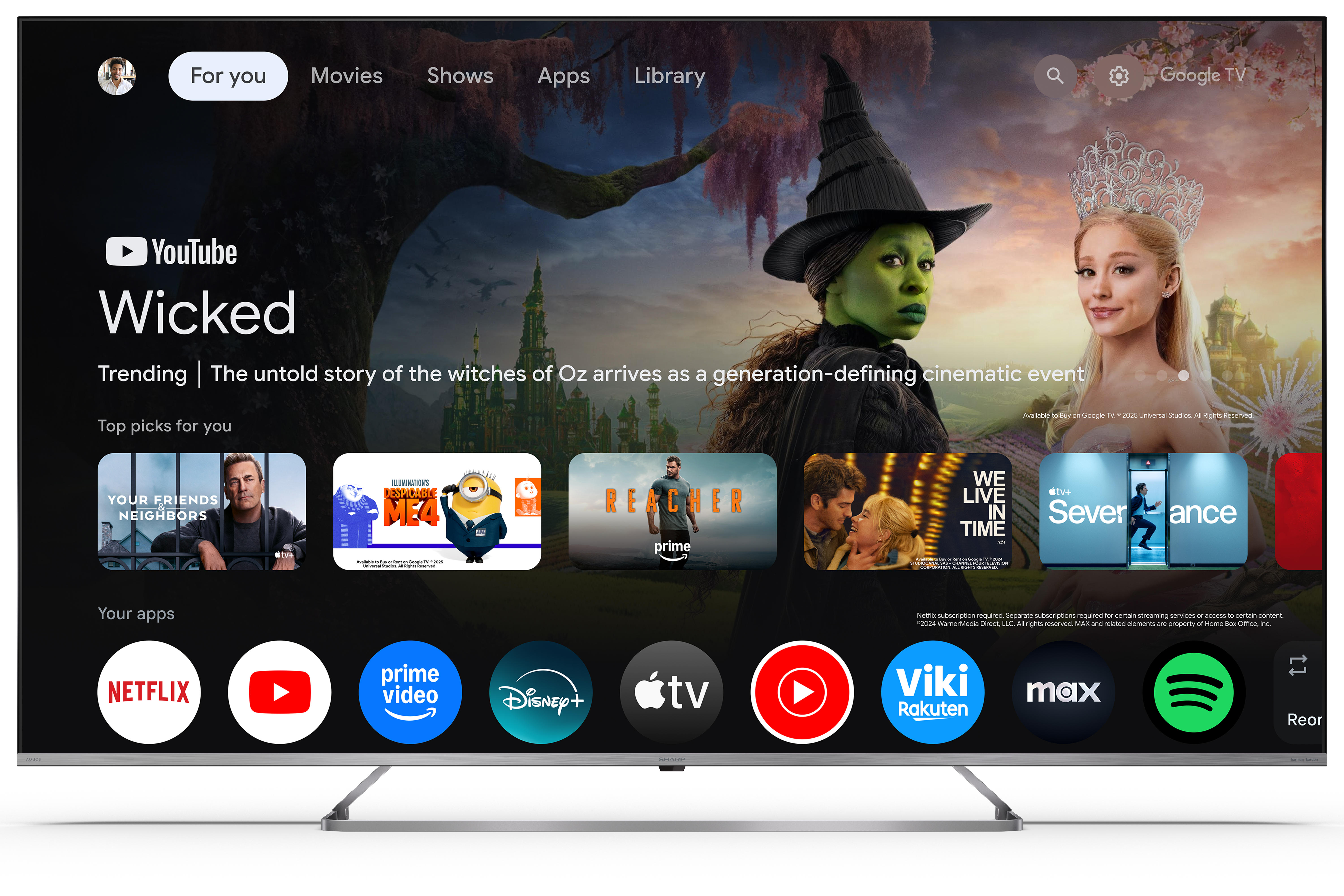 Sharp 65JP7265E 4K UHD Smart QLED MiniLED TV, 65", 165.1 cm 