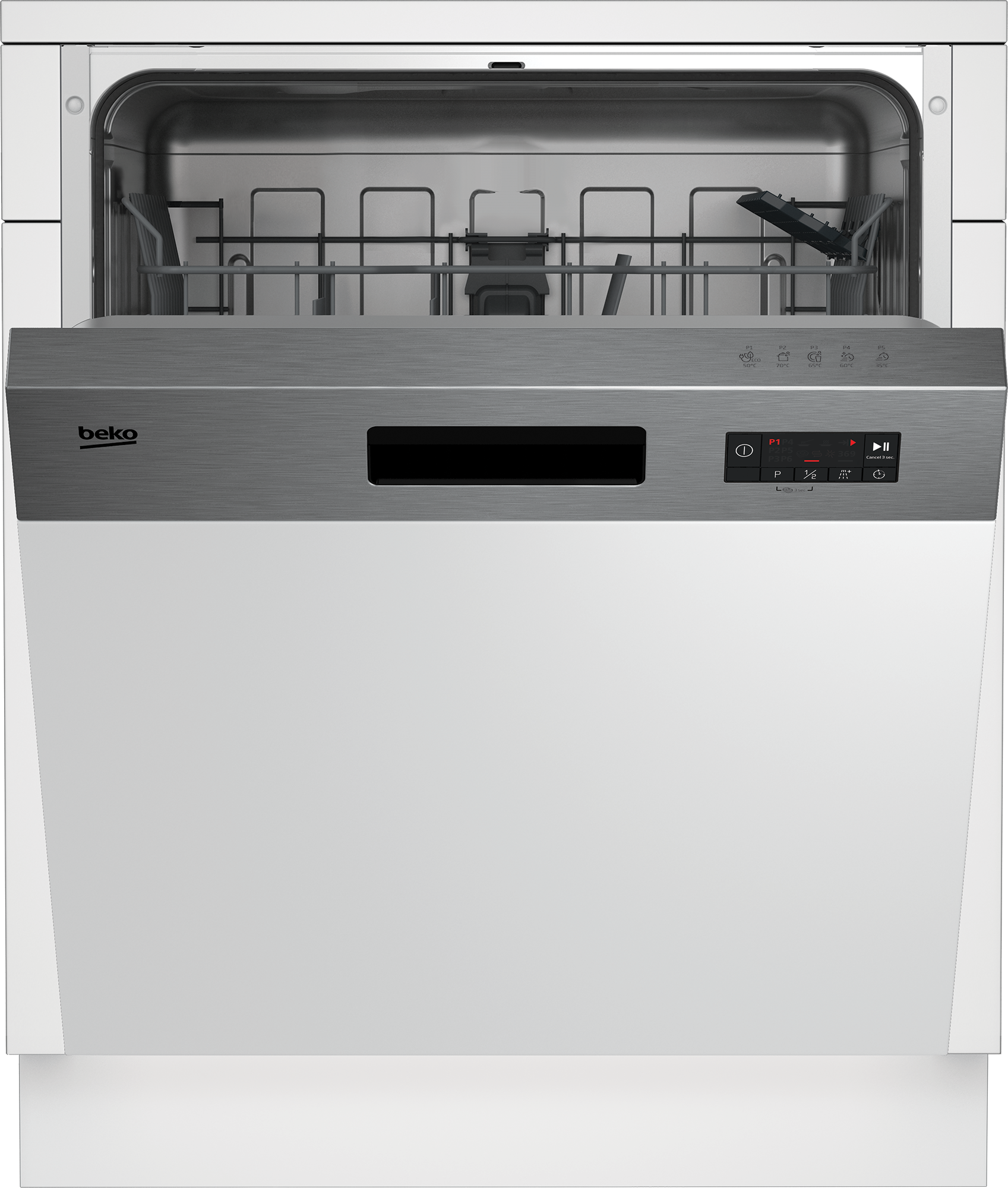 Beko BDSN153E3X beépíthető kezelőpaneles mosogatógép, 13 teríték, 59.8x57x81.8 cm, ujjlenyomatmentes inox szín 