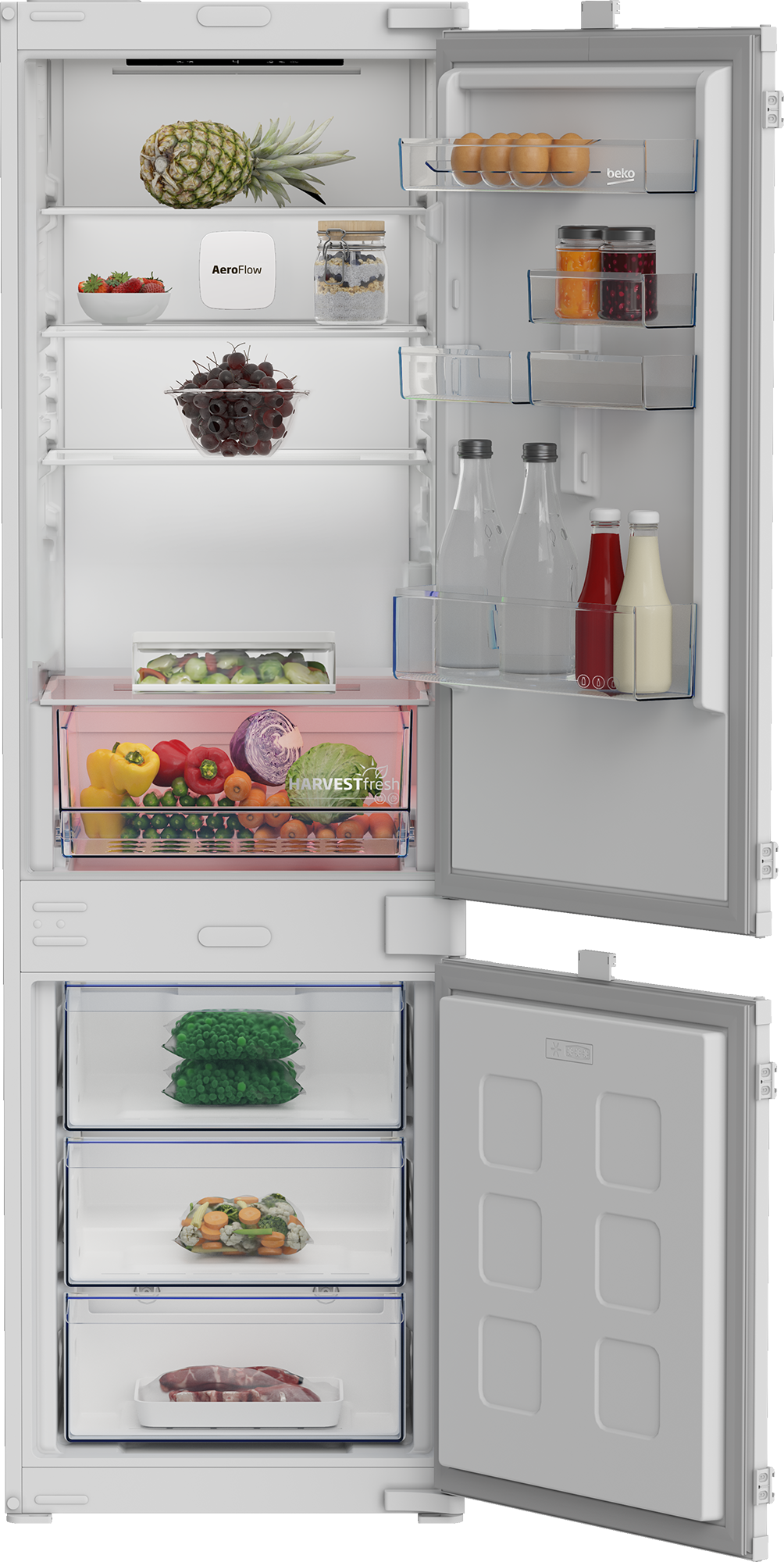 Beko B3BCNA294HS No Frost beépíthető alulfagyasztós kombinált hűtőszekrény, 194/76L, 54x55x177.5 cm