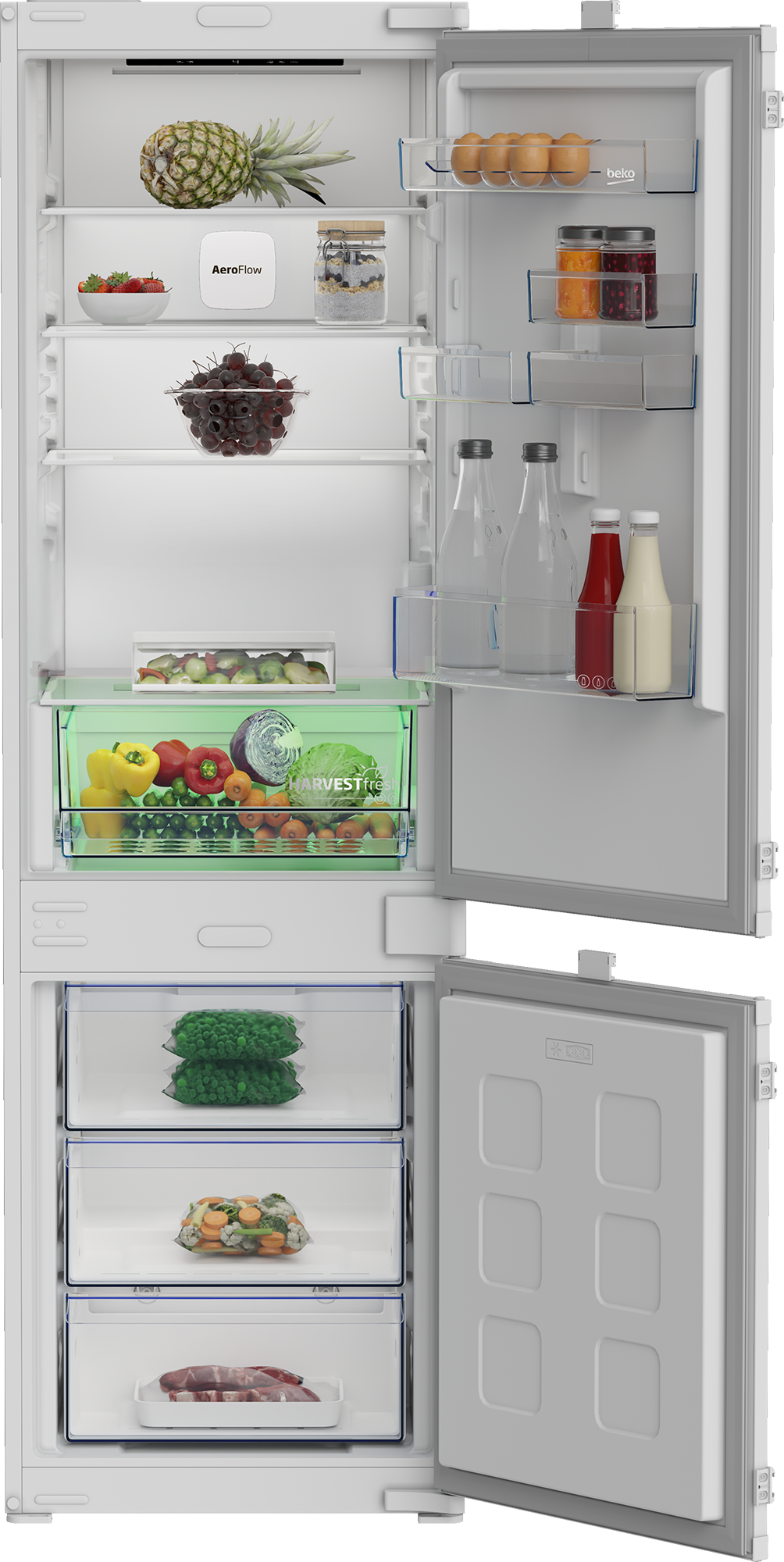 Beko B3BCNA294HS No Frost beépíthető alulfagyasztós kombinált hűtőszekrény, 194/76L, 54x55x177.5 cm