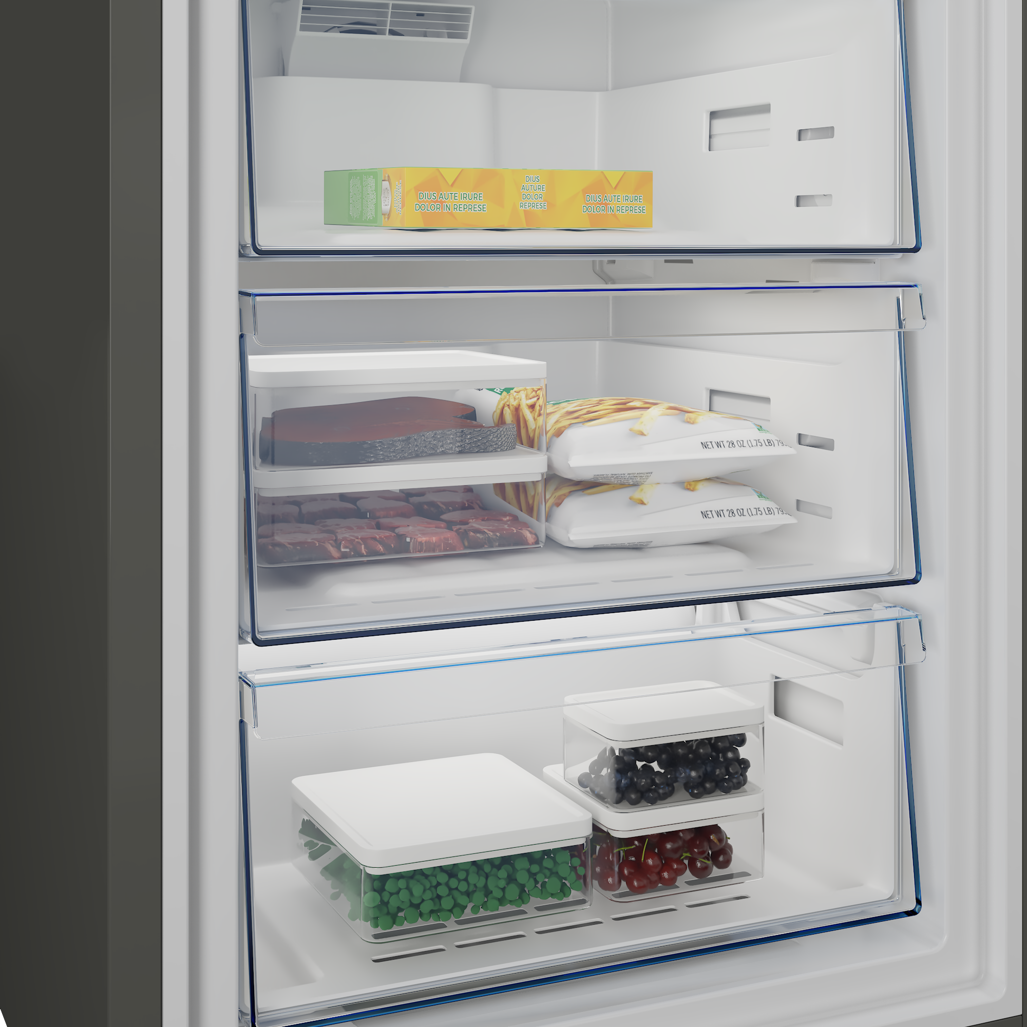 Beko B3RCNA375HXB  No Frost alulfagyasztós kombinált hűtőszekrény, 252/118L, 59.5x67.3x186.5 cm, csiszolt ezüst szín 