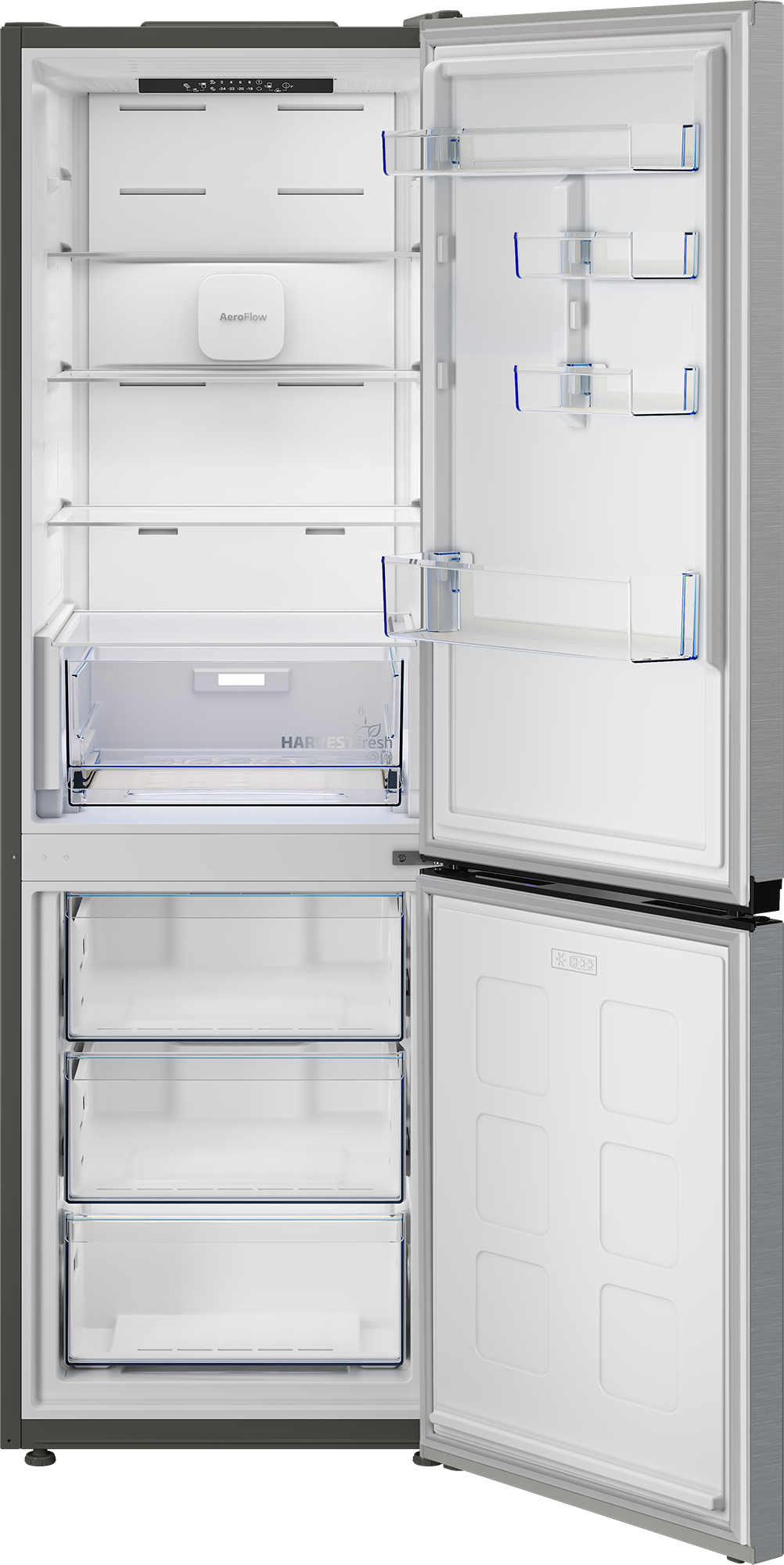 Beko B3RCNA375HXB  No Frost alulfagyasztós kombinált hűtőszekrény, 252/118L, 59.5x67.3x186.5 cm, csiszolt ezüst szín 