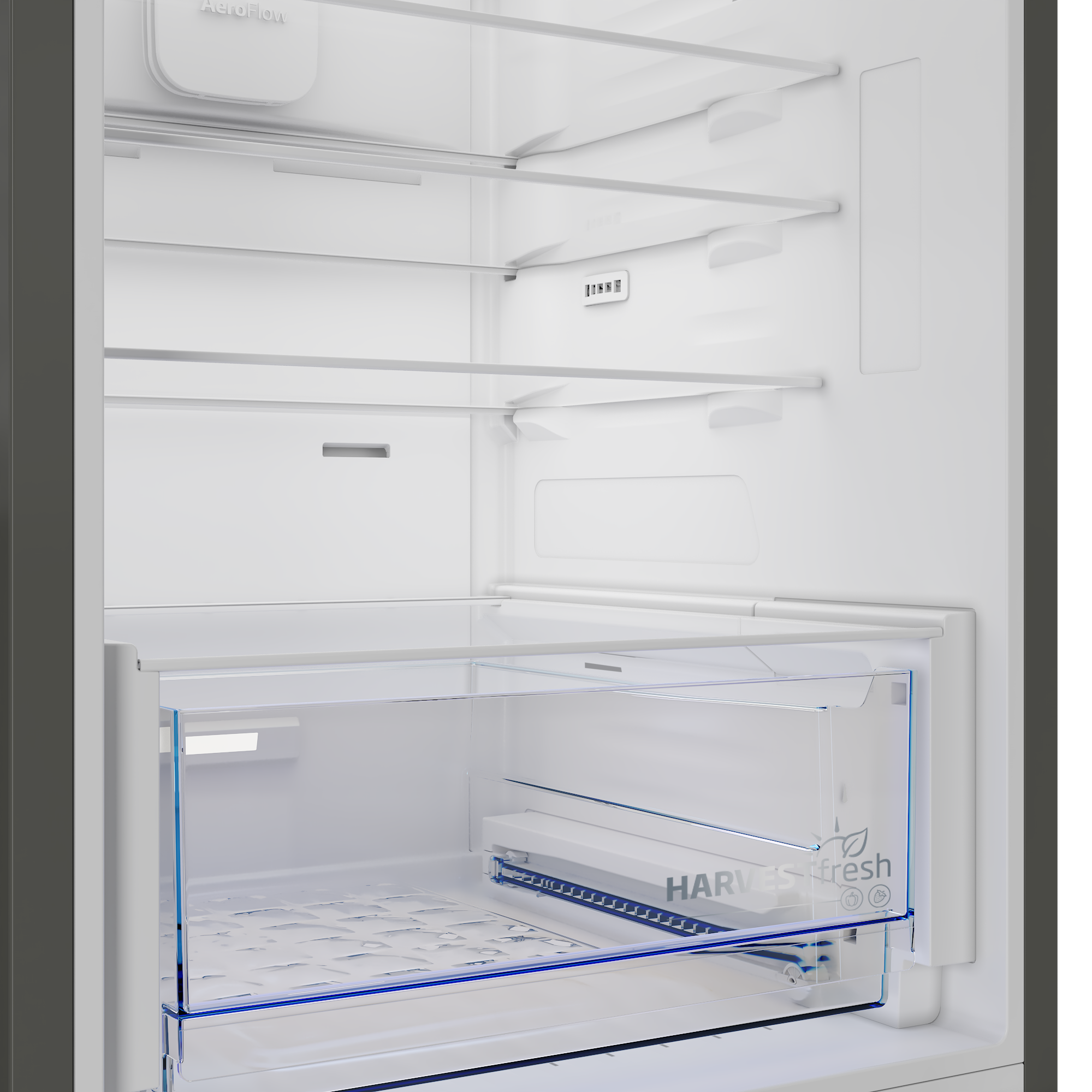 Beko B3RCNA375HXB  No Frost alulfagyasztós kombinált hűtőszekrény, 252/118L, 59.5x67.3x186.5 cm, csiszolt ezüst szín 