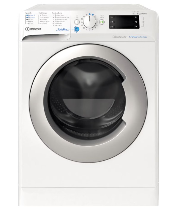 Indesit BDE 86436 WSV EE mosó-szárítógép, 8/6 kg, inverter motor, gőz, 59.5x54x85 cm 