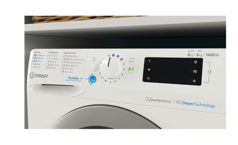 Indesit BDE 86436 WSV EE mosó-szárítógép, 8/6 kg, inverter motor, gőz, 59.5x54x85 cm 