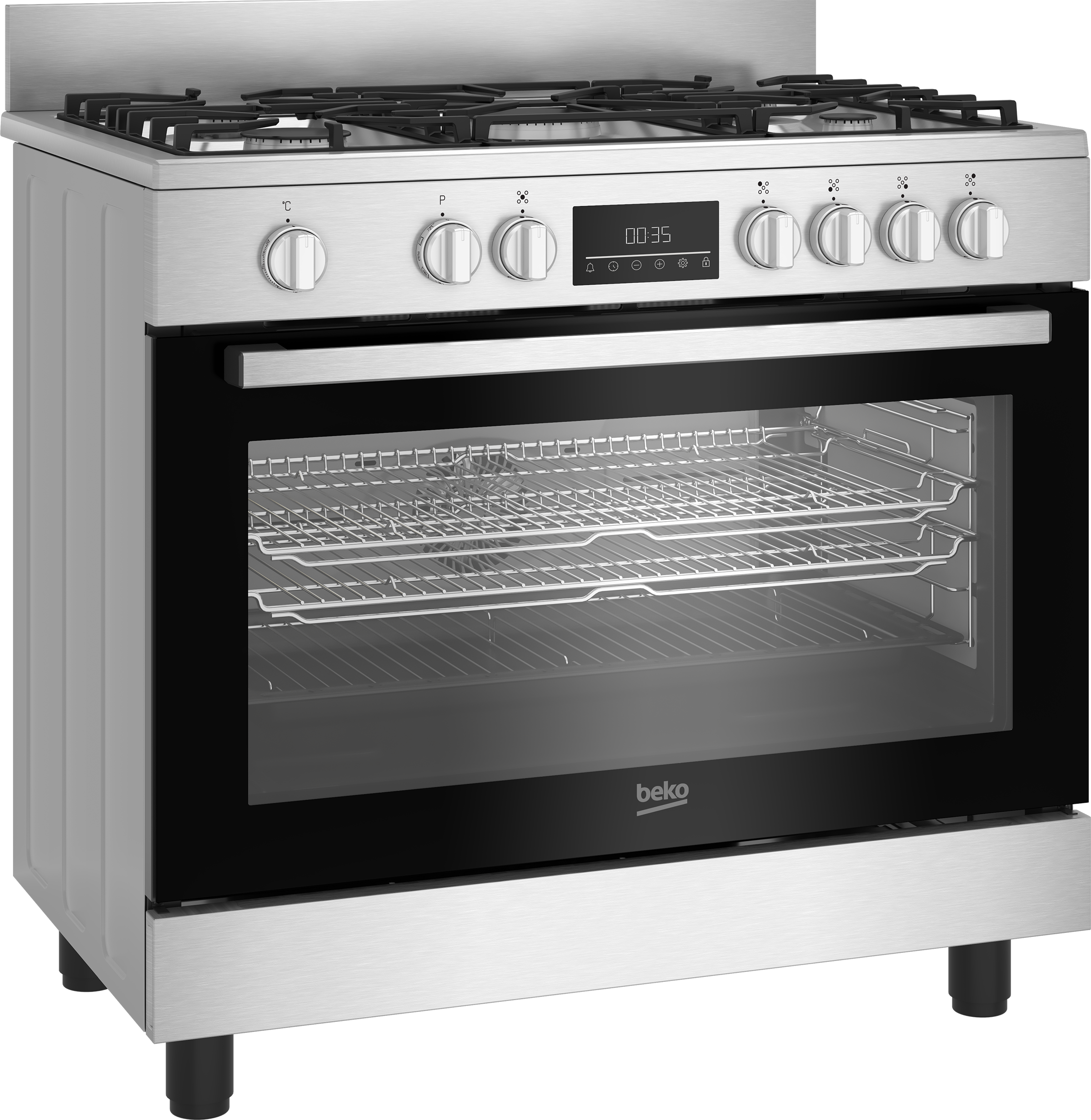 Beko BGM 11226 EX kombinált tűzhely, 111L, 5 db gázégő, 1 db wok égőfej, 90x60x90 cm, inox szín 