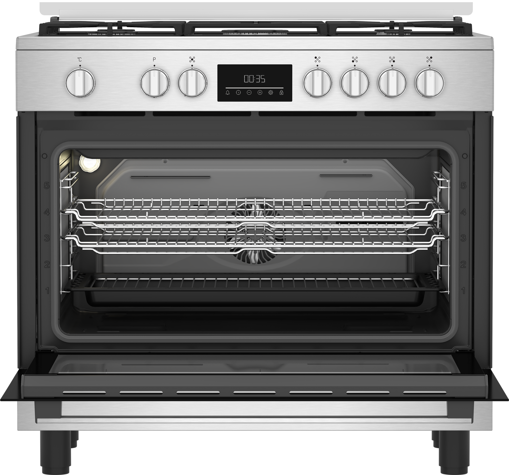 Beko BGM 11226 EX kombinált tűzhely, 111L, 5 db gázégő, 1 db wok égőfej, 90x60x90 cm, inox szín 