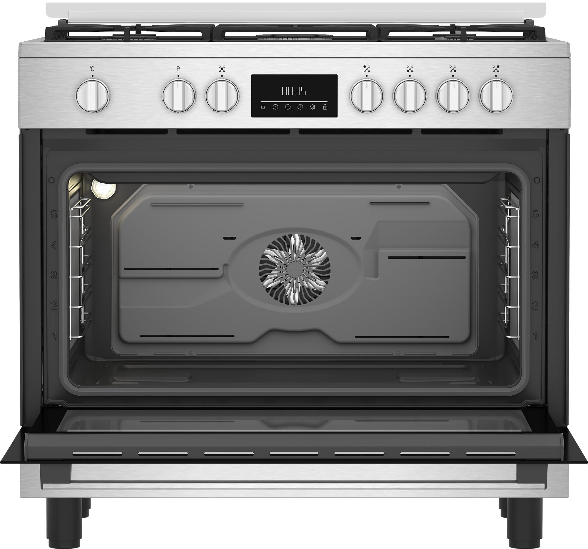 Beko BGM 11226 EX kombinált tűzhely, 111L, 5 db gázégő, 1 db wok égőfej, 90x60x90 cm, inox szín 