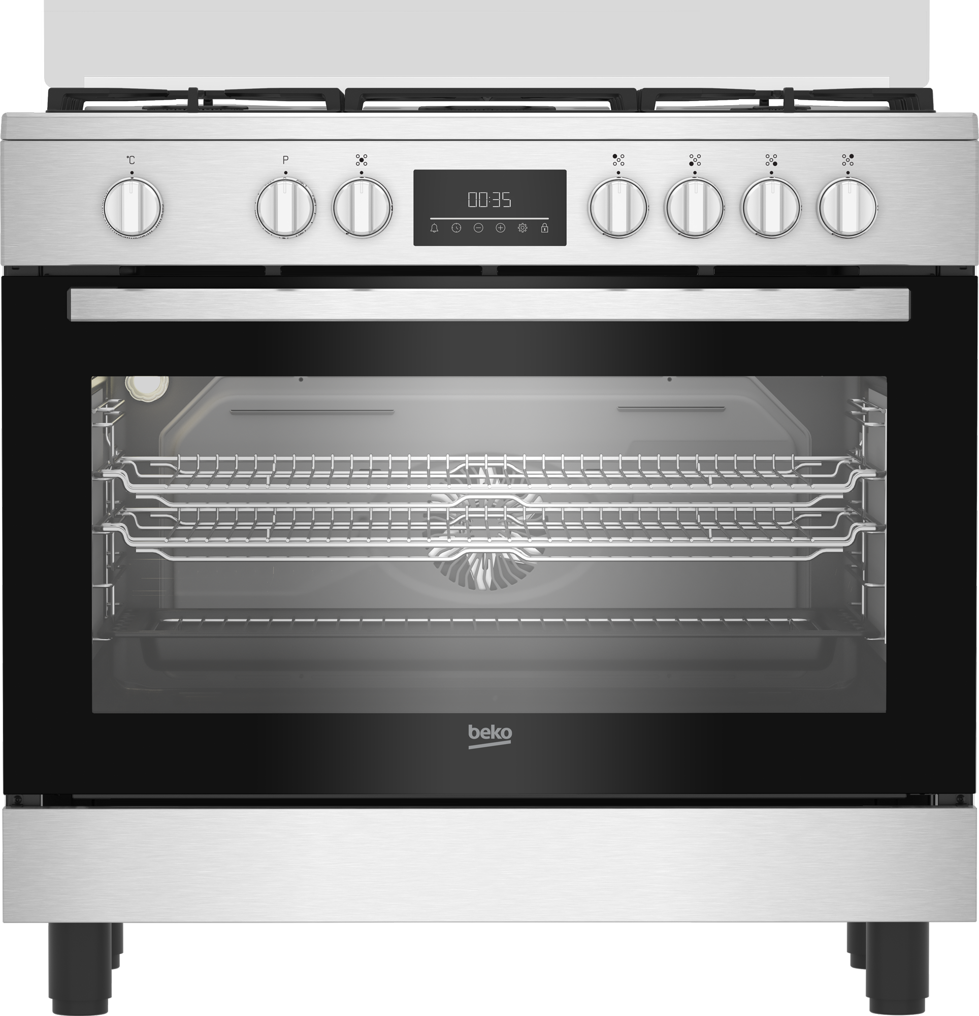 Beko BGM 11226 EX kombinált tűzhely, 111L, 5 db gázégő, 1 db wok égőfej, 90x60x90 cm, inox szín 