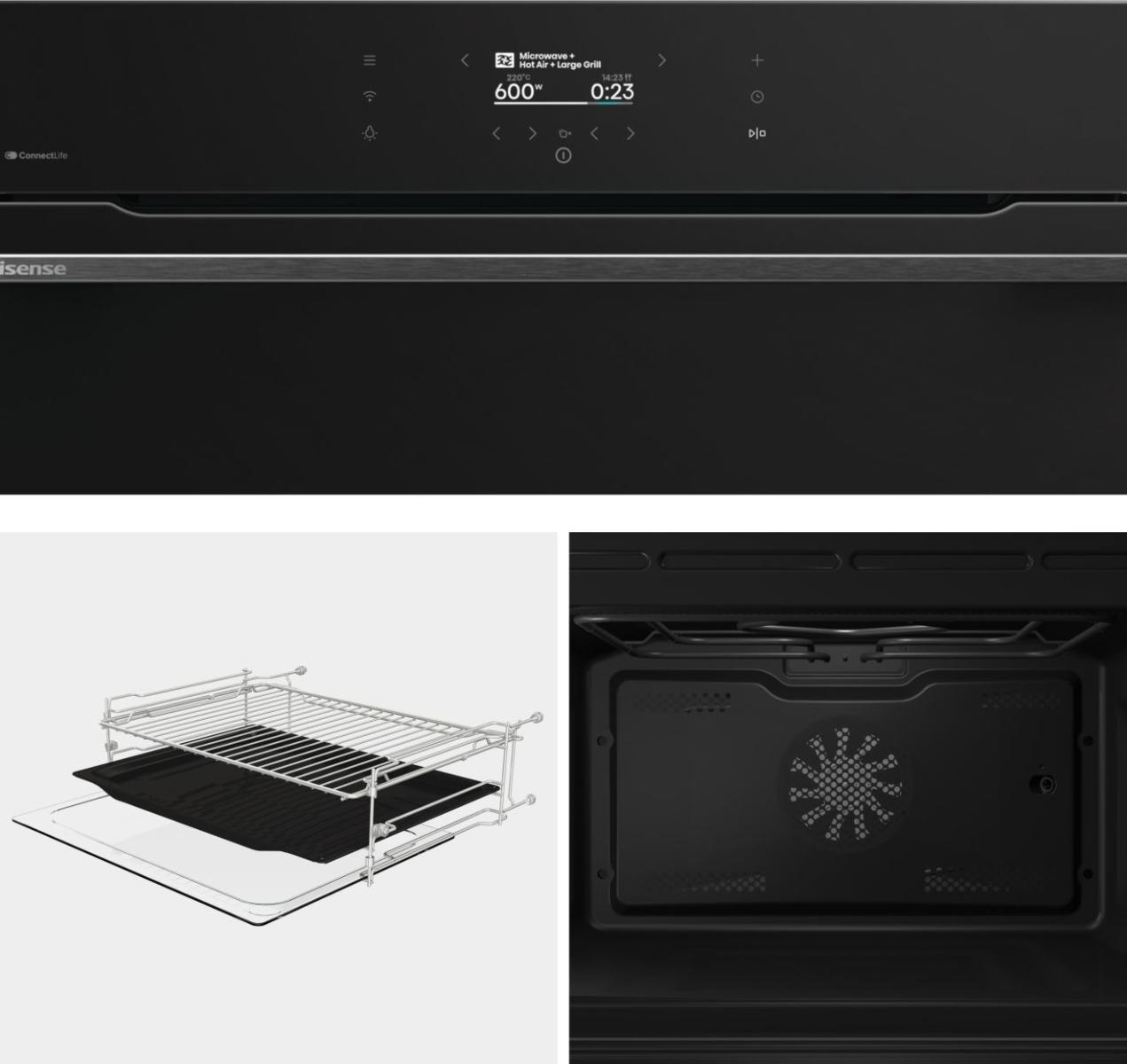 Hisense BIM406A8B beépíthető kompakt sütő és mikró, 50L, 59.5x54.6x45.5 cm, fekete szín 