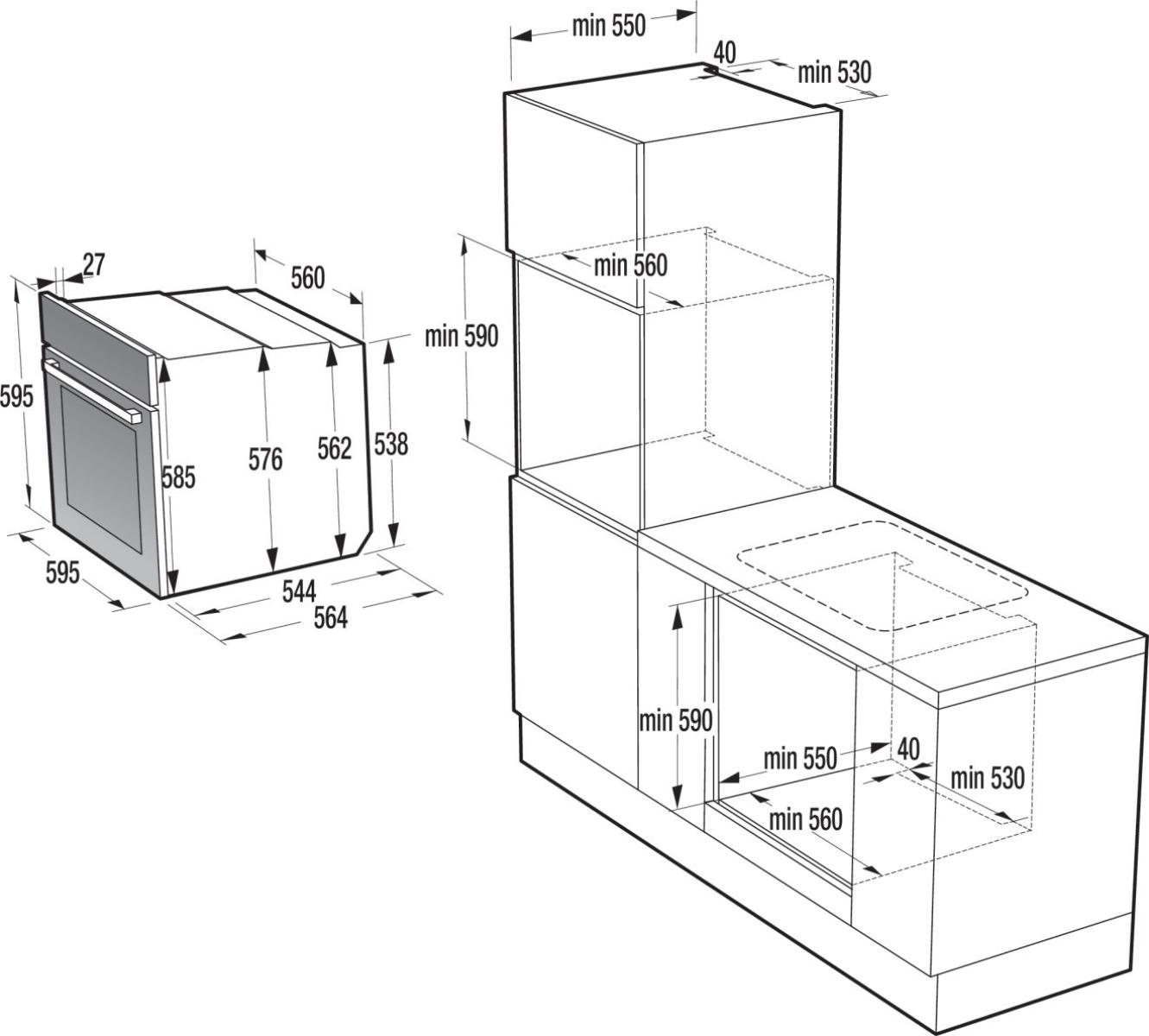 Gorenje BSA6737E15X beépíthető sütő, 77L, 59.5x56.4x59.5 cm, inox szín 